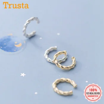 

TrustDavis Real 925 Sterling Silver Fashion Sweet Twist Clip on Earrings Ear Cuff For Women Wedding Fine Earring Jewelry DA1818