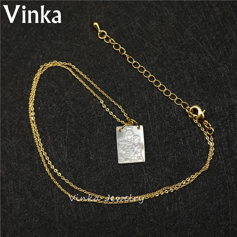 10pcs Wholesale Lady Of Mount Carme Mother of Pearl Shell MOP Madonna Pearl Shell Pendant Necklace