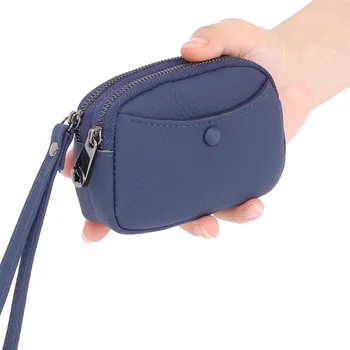 

MJ Mini Women Wallet Double Zipper Coin Pocket Soft Cowhide Ladies Card Holder Wallet Small Genuine Leather Female Purse Bag