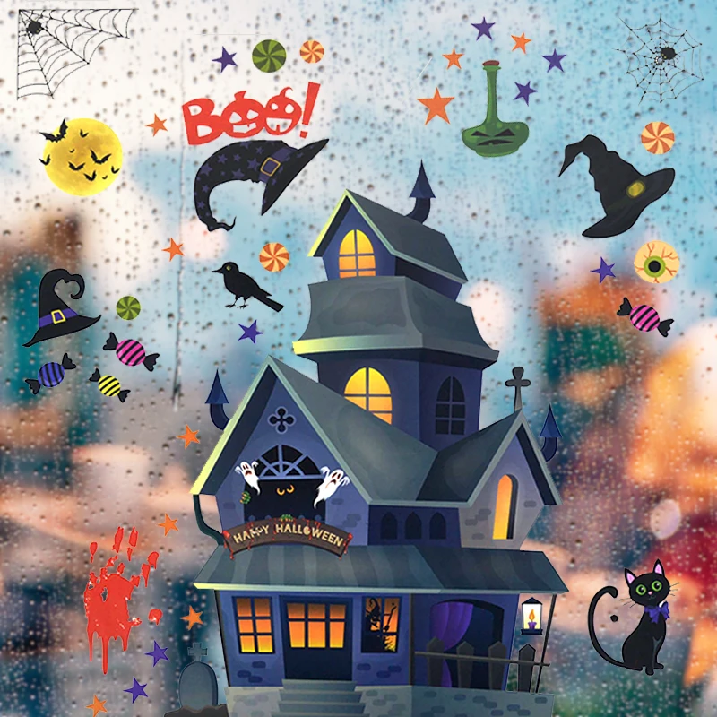 Halloween Window Stickers Wall Glass Sticker Merry Halloween Decoration Pumkin Ghost Home Wall Sticker Kids Room Wall Decals