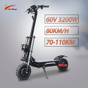 Billige Hohe Geschwindigkeit 80 Km/h Elektrische Roller 60V 3200W Dual Motor Offroad Erwachsene E Roller 11 Zoll Doppel Stick Roller Lange Skateboard