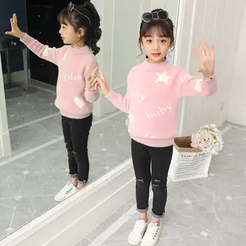 

Children's Round Neck Sweater In Autumn and Winter Thickened Pullover Slim Bottoming Girl Baby Sweater New 2020 2-12 Years Old