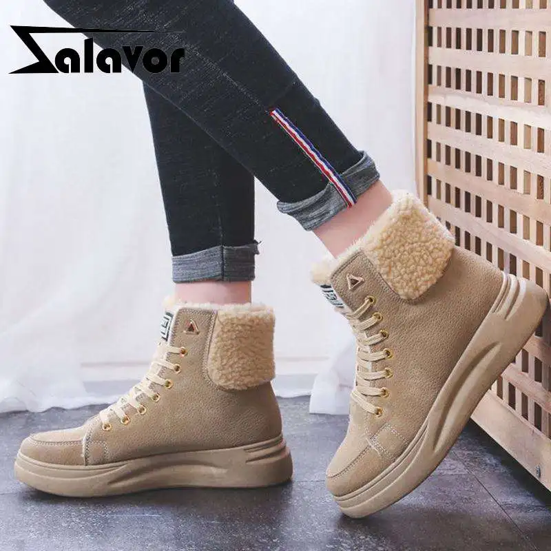ZALAVOR/женские зимние ботинки с круглым носком; Теплые повседневные Модные полусапоги с Плюшевым Мехом; повседневная обувь; Botas; Размеры 35-39