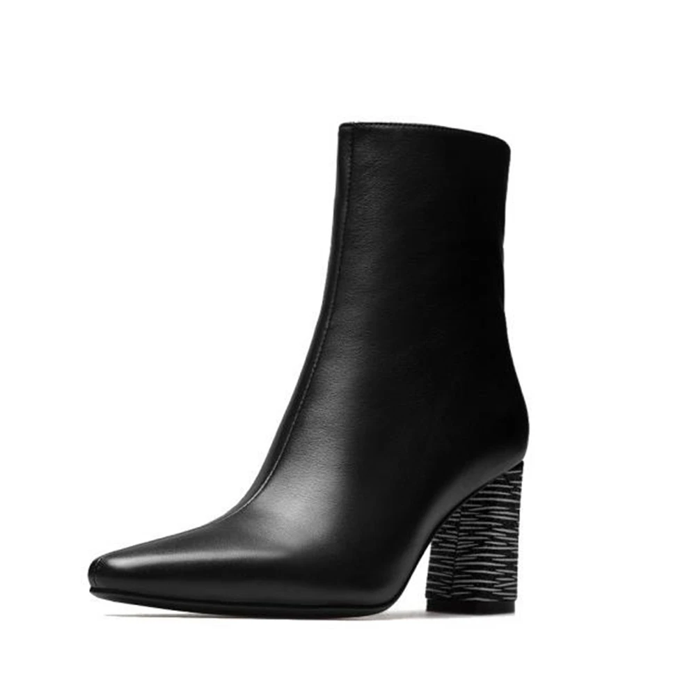 

2018 Autumn Winter New European and American Fashion Black High Heeled Boots Cowhide Sharp and Martin Boots Single ankle Boot