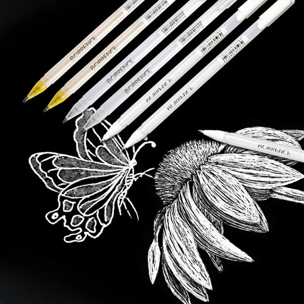 5 bolígrafos de gel blancos resaltadores blancos de 0.031 in, bolígrafo de  gel blanco para artista, adecuado para diseño artístico escolar, diseño