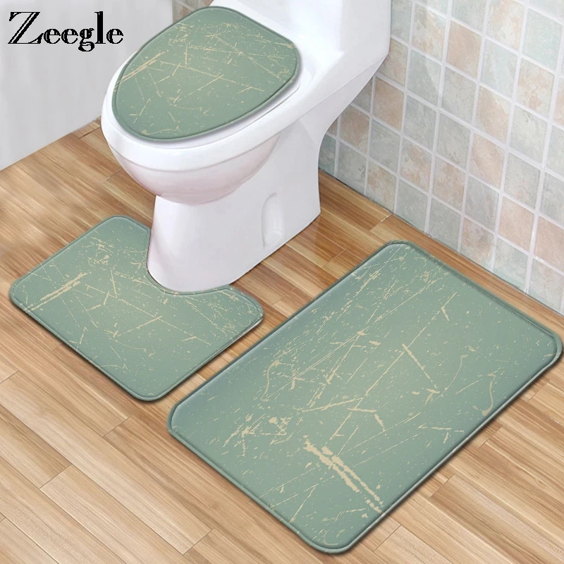 Creative Modern Bath Mat Set Toilet Cover Seat Mat Door Entrance Anti-slip Floor Mat Bathroom Rug Flannel Absorbent Bath Carpet