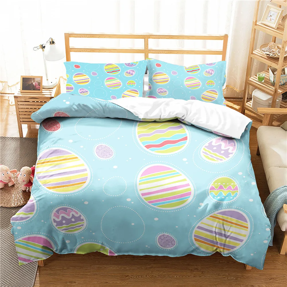 

King Size Comforter Set Bedroom Clothes Easter Eggs Printed Homne Textiles Bed Linens with Pillowcase King Double Size Coverlets