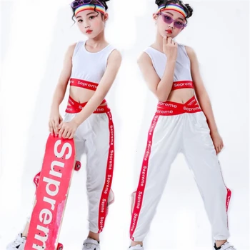 

Kids Hip Hop clothes top cut sweatshirt casual running pants for girl boy Jazz dance costume ballroom dance clothes