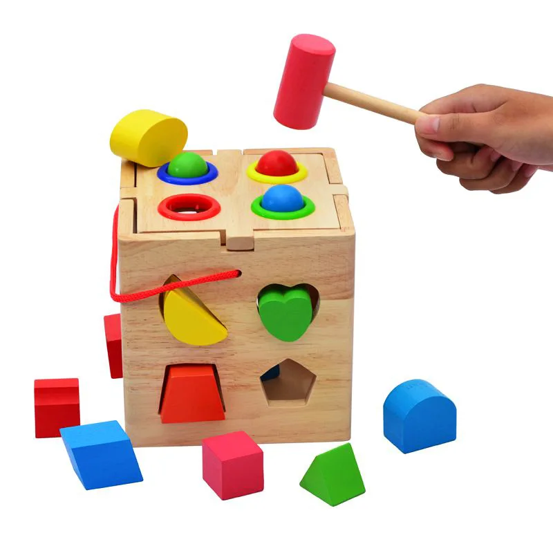 

Educational 17 Hole Knock the Ball Intelligence Box Shape Brick Box with Knock the Ball Baby Shape Matching Wooden Toys