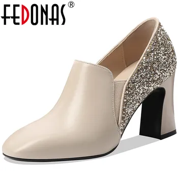 

FEDONAS Elegant Glittters Genuine Leather Women Shoes Pointed Toe High Heels Pumps Sexy 2020 Spring Summer Party Shoes Woman