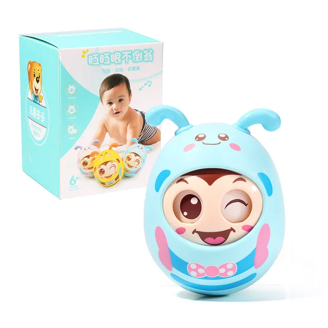 Cute Tumbler Baby Jingle Bells Dolll Blink Eyes Roly-Poly Silicon Teether Toy Fun For Newborns Gift Baby 0-12 Months Toys 1