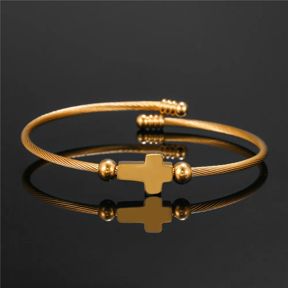 Bangle Bracelet Stylish Cross Bangle for Women Men Glossy Stainless Steel Cuff Bracelet Unisex Religious Faith Open Cross Bangle Jewelry bangle bracelet stainless steel bracelet