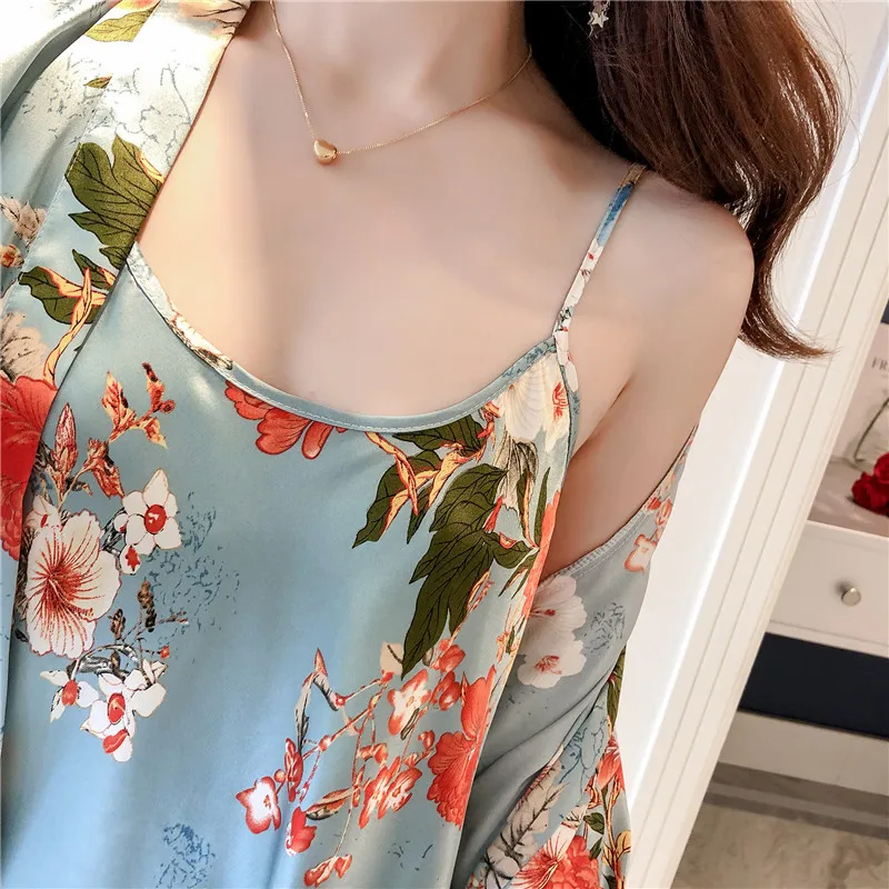 

New 3 Pieces Pyjama Set 2020 Women Spring Summer Sexy Silk