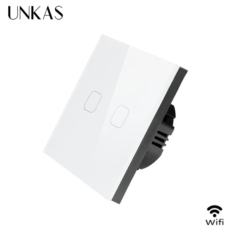 WiFi White 2 gang UNKAS стандарт ЕС Tuya/Smart Life/ewelink 2 банды 1 способ WiFi настенный светильник сенсорный переключатель для Google Home Amazon Alexa Голосовое управление - Цвет: WiFi White 2 gang