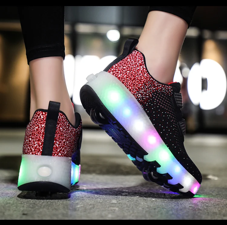 Heelys USB зарядка светодиодный Красочные Дети Мода кроссовки с два колеса роликовые коньки обувь для мальчиков и девочек