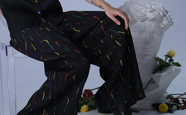 

MIYAKE Designer pleated trousers printed pleats pleated pants free shipping