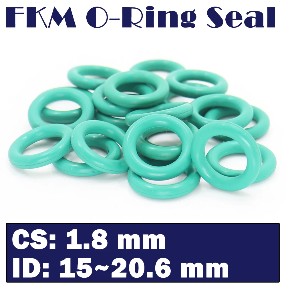

CS1.8mm FKM Rubber Ring ID 15/15.2/16/17/18/19/20/20.6*1.8 mm 100PCS O-Ring Fluorine Gasket Oil seal Green ORing