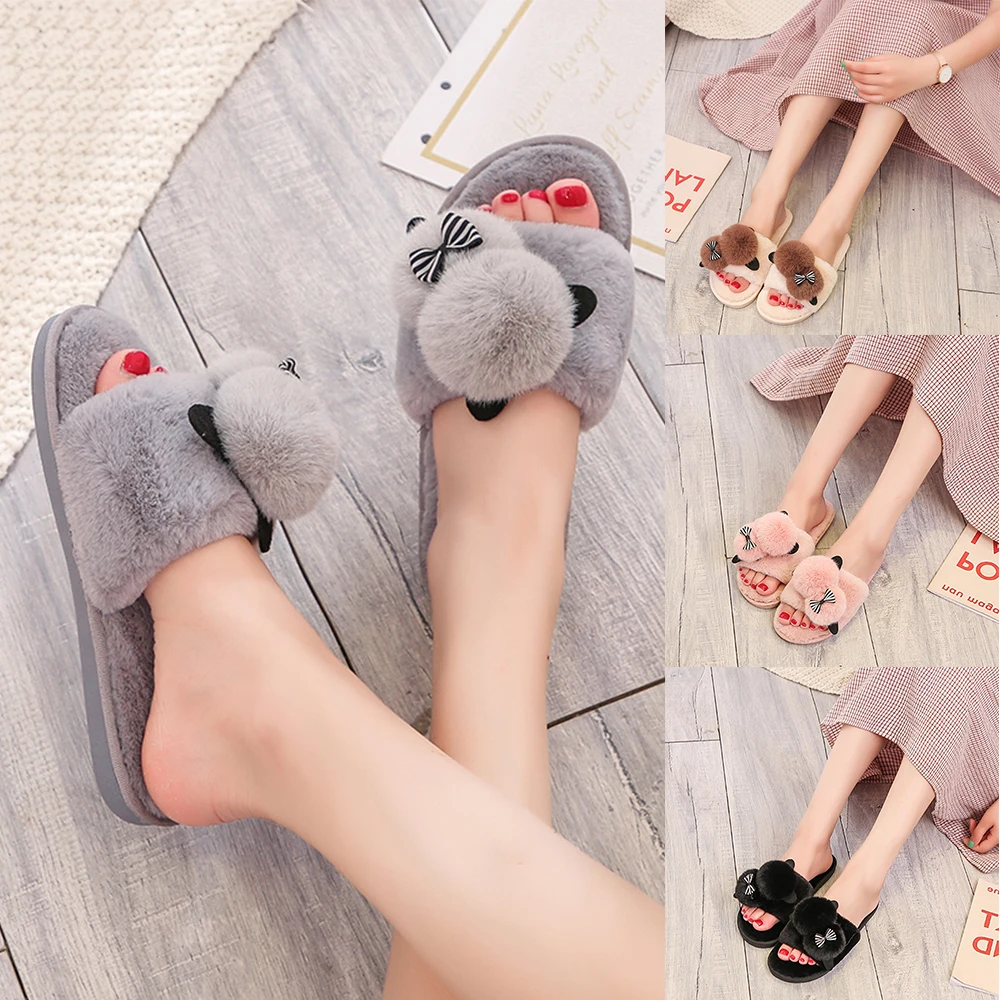 SHUJIN Female Cartoon Plush Doll Slippers Cute Ladies Cotton Indoor Shoes Women Slippers Open Toe Home Shoes New Women Footwear