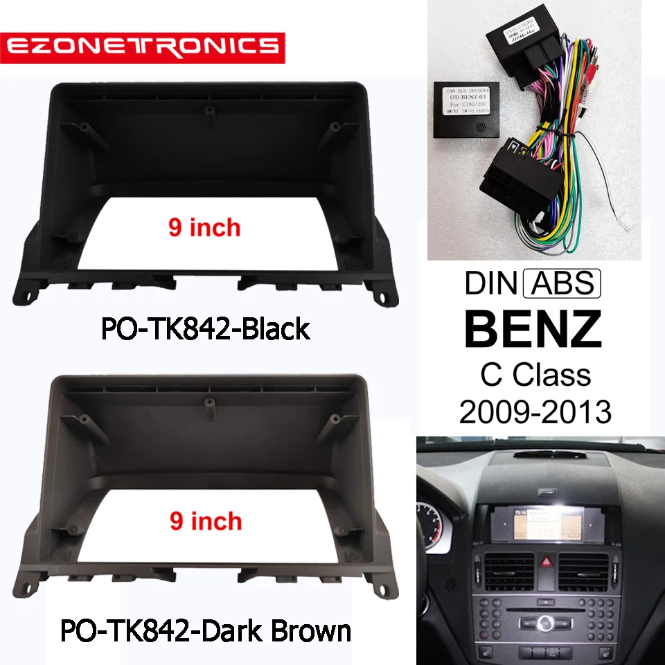 1Din рамка для DVD панель Facia 9 дюймов Mercedes-Benz C-Class C180 C200 C230 C240 C280 C300 2009 10 12 13 двойной Din