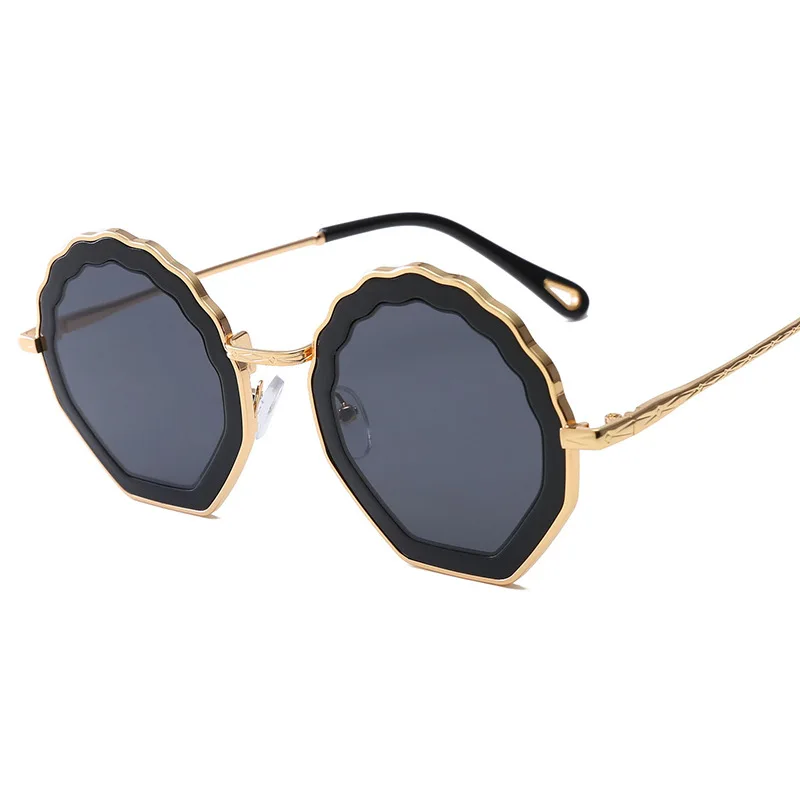 SOL DE ORO круглая оправа гофрированные очки Полигон цветок форма Солнцезащитные очки женские элегантные оригинальные солнцезащитные очки - Цвет линз: GREY