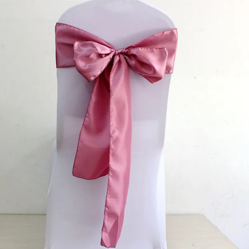 50pcs Dusty Pink Satin Wedding Chair Bow Sashes Home Birthday Hotel Party Chair Ribbon Knot Ties satin chair sashes