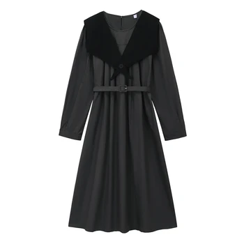 

2020 new Hepburn style autumn temperament dress women's thin waist long skirt and shawl trend