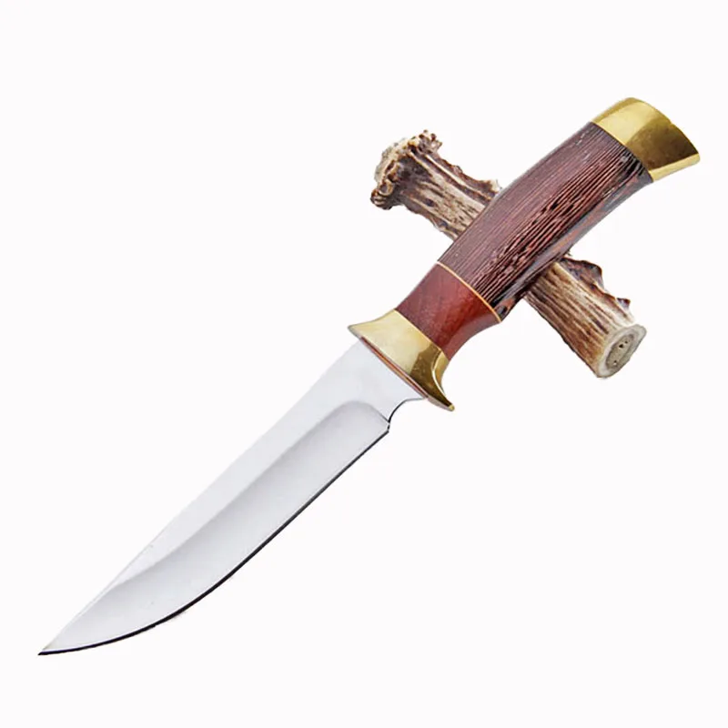 Online Cuchillo de caza de supervivencia multifuncional duocyang de latón + mango de madera de Winge cuchillos de cuchilla fija herramientas de nueva llegada