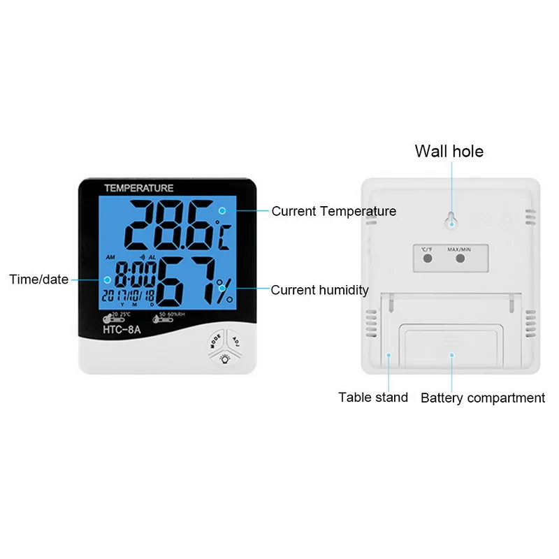 Цифровой термометр-гигрометр для помещений и улицы, измеритель температуры и влажности с функцией будильника, электронный ЖК-термометр