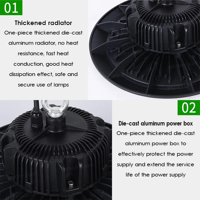 100 Вт 150 Вт 200 Вт AC85V-265V типа High-Bay в виде НЛО светодиодный свет 6000 К яркий белый промышленный освещение для высоких промышленных помещений складские светильники Smart