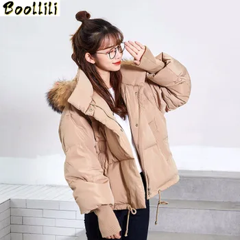 

Boollili Korean Large Fur Collar Down Jacket Female Thick Short Coat Women 2020 New Parka Loose Winter Jackets Veste Femme