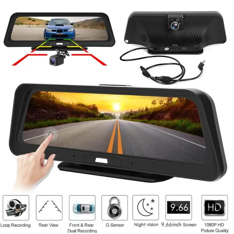 9,66 дюймов 1080P Автомобильный видеорегистратор Камера авто 4,3 дюймов зеркало заднего вида цифровой видеорегистратор двойной объектив регистрационная видеокамера