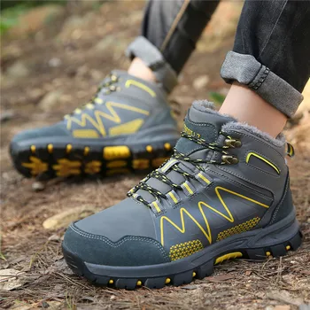 

Men Winter Shoes Plush Waterproof Shoes Ankle Boots Warm Snow Boots Black Gray Winter Boots for Men 39-46 anti slip Shoes