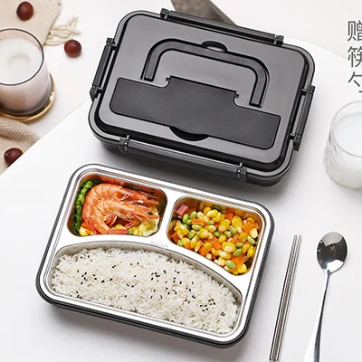 Black 3 Grid Ланч-бокс 304 из нержавеющей стали для детей и взрослых Bento Boxs герметичный японский контейнер для продуктов портативное хранение для пикника 1.2L - Цвет: Black 3 Grid