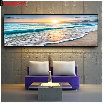 

Natural Gold Beach Sunset Landscape large diamond embroidery full rhinestone diamond painting cross stitch kit diamond mosaic