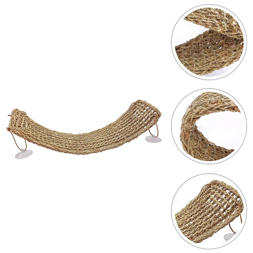 1PC resistente lagartos hamaca de mascota mar hierba tejida Mat alfombrilla para perro y gato (marrón claro)