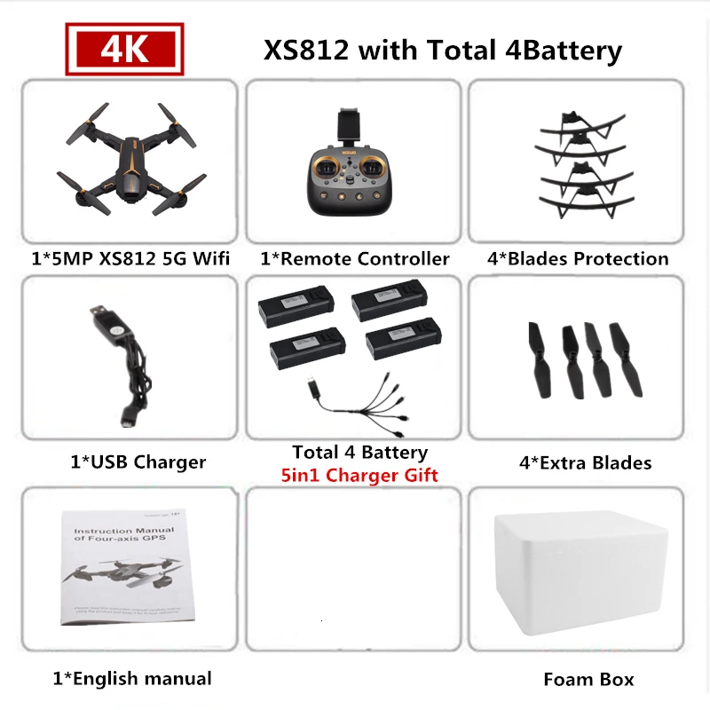 4K-Foam Box-4 Радиоуправляемый Дрон XS812 gps Дроны с 5G WiFI FPV 4K HD камерой Pro Selfie удержание высоты складной Квадрокоптер VS SG907 F11 E58 Дрон игрушка - Цвет: 4K-Foam Box-4
