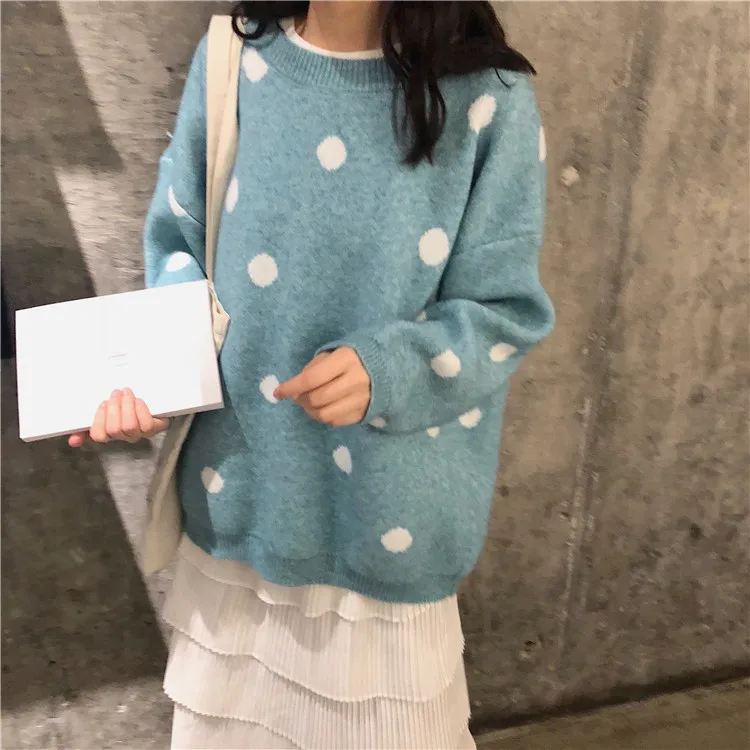 RUGOD Модный женский свитер с принтом в горошек, Harajuku, Повседневный, Осень-зима, теплый, утолщенный, пуловеры для девушек, плюс размер, Свитера 3XL 4XL