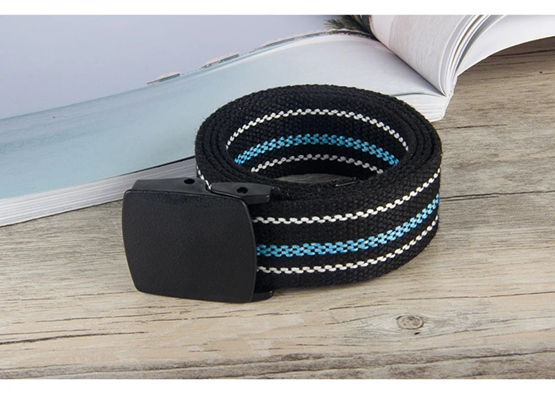 elastic belt for men Fashionable Plastic Button Leisure Student Stripe Canvas Woven Belt mens black belt