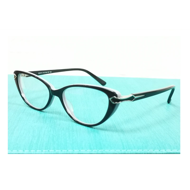 Retail Sale 25874 Lady Classic Vintage Cateye Full Rim Acetate Prescription Eyeglasses with Steel Flower Pattern Flexible Hing