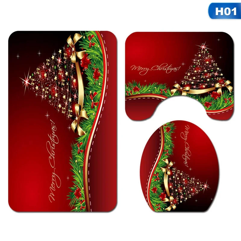 Рождественская елка, набор для ванной комнаты, занавеска для душа, Merry Christmas, Санта Клаус, водонепроницаемая Нескользящая Крышка для туалета, коврик для ванной