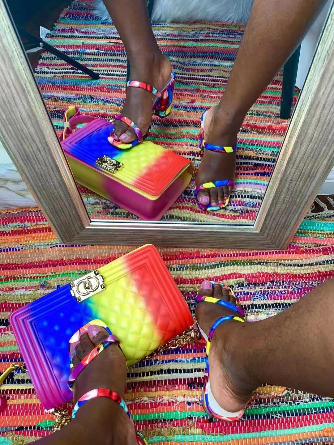 

Sandals 2019 summer new high-heeled fashion women fashion wild snake pattern graffiti color outdoor slippers waterproof platform