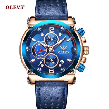 

OLEVS Top Brand Men Quartz Watch Military Sports Analog Quartz Waterproof Watches Auto Date Luxury Leather Chronograph Watches