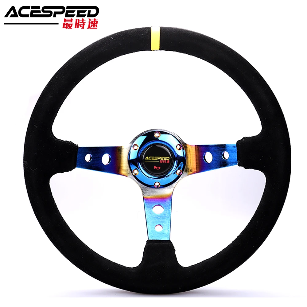 Черное замшевое рулевое колесо 350 мм темно вогнутое неохром|Рулевые колеса и