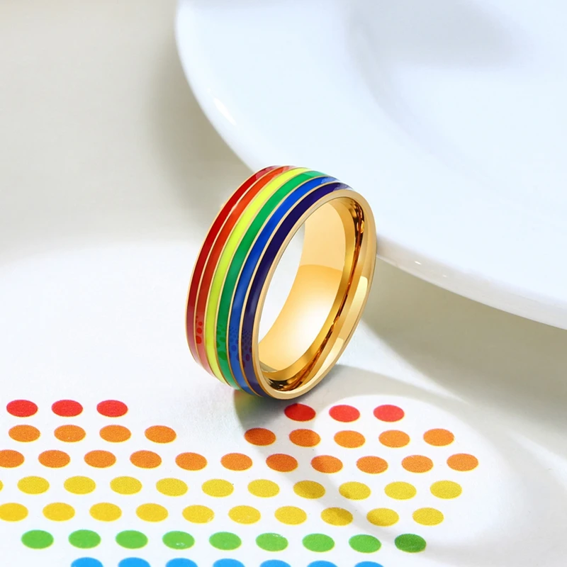 Rainbow LGBT Titanium 316L Stainless Steel Rings For Couple Lovers Women Men