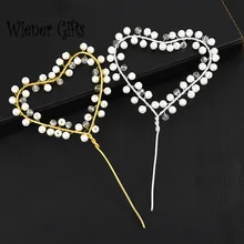 Happy Birthday Iron Heart Star Moon Art Cake Topper Pearl Feather Design Birthday Party Wedding Baking Cake Decor Supplies