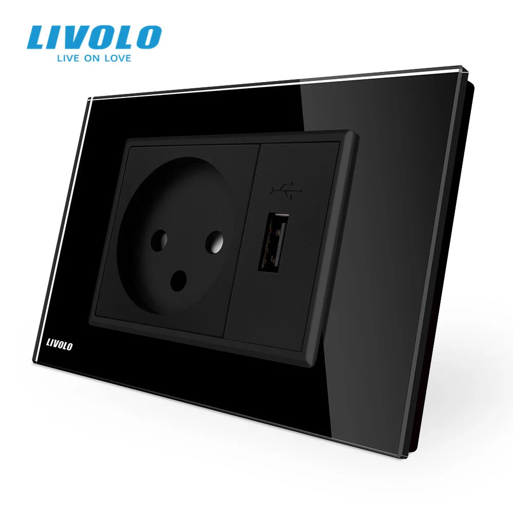 Livolo розетка с Usb зарядным устройством белая/черная стеклянная панель AC 250V16A
