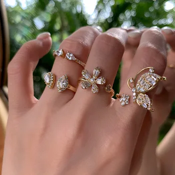 

Fashion Rhinestone Flower Butterfly Open Rings For Women 2020 New Jewelry Creative Adjustable Ring