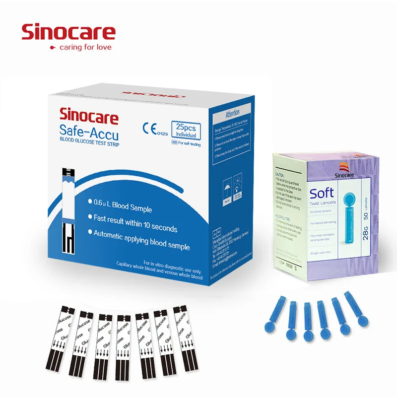Тест-полоски и Ланцеты для глюкометра Sinocare Safe-Accu 50/100/200 шт. | Красота здоровье
