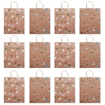 

12 Pcs Simple Square Bottom Bags Christmas Tote Bags Convenient Reticules