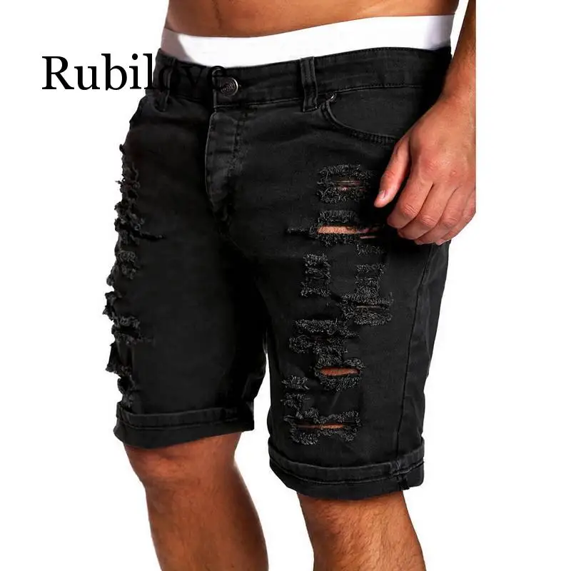 Rubilove, мужские обычные джинсовые короткие джинсы, летние узкие прямые повседневные джинсы, мужские однотонные джинсовые шорты